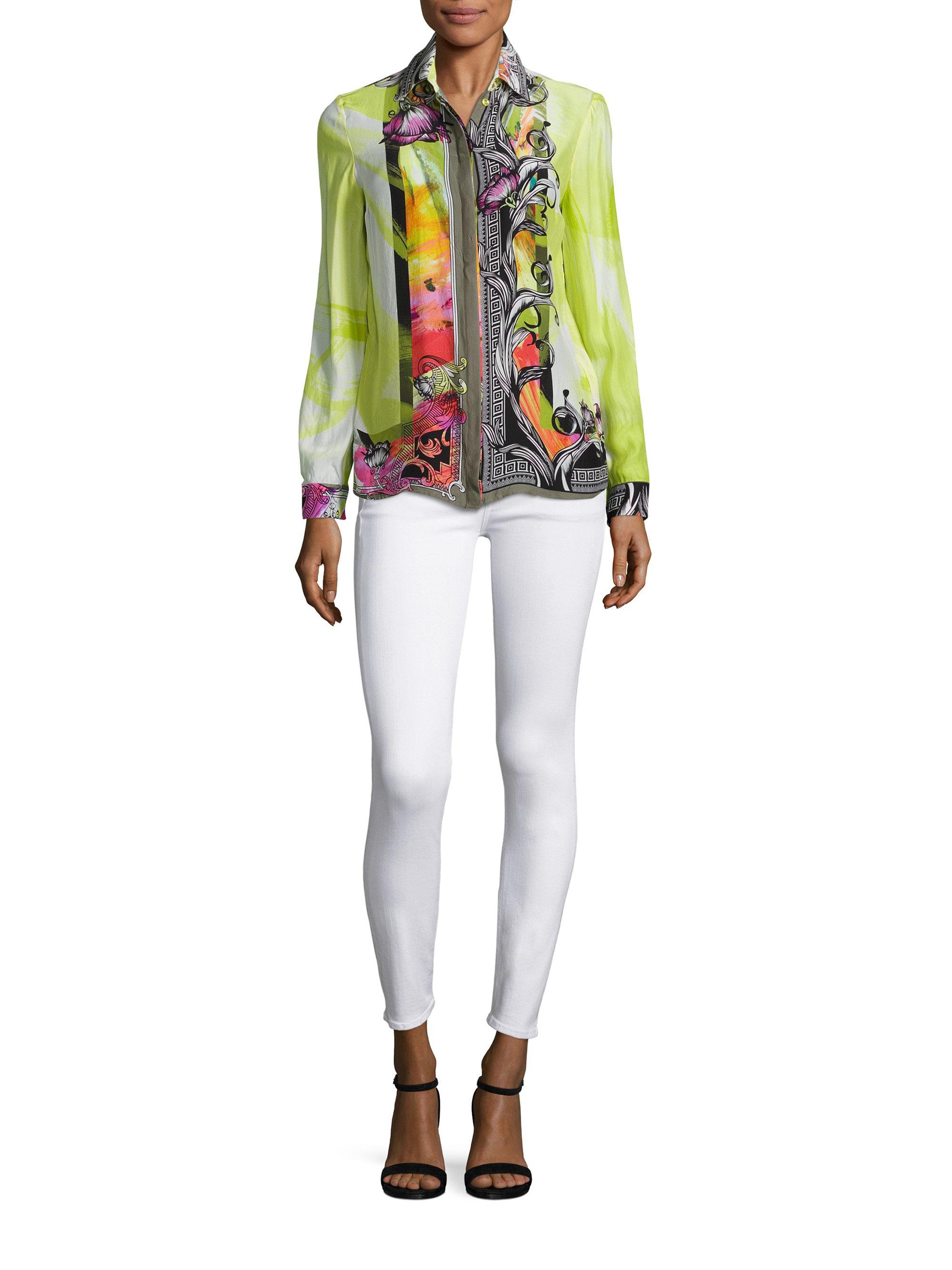 Versace Floral Silk Blouse in Green - Lyst